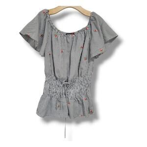 Kontrol Contemporary women's embroidery Roses & smocked tie- up waist blouse